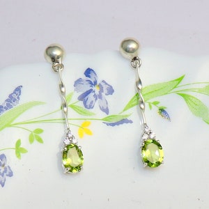 Peridot Gemstone Sterling Silver Drop Earrings - August Birthstone