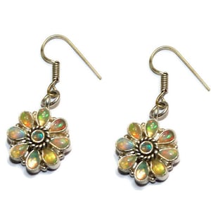Natural fire opal earring with sterling silver - flower style earrings - unique gift for girlfriend - birthday gift - anniversary gift