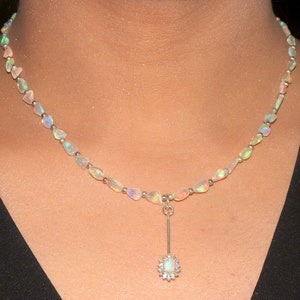 Vintage Ethiopian Opal Pendant Necklace: Sterling Silver October Birthstone