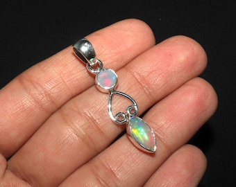Natural Ethiopian Opal Pendant - white opal necklace for women - sterling silver pendant - smooth opal necklace - birthday gift for her