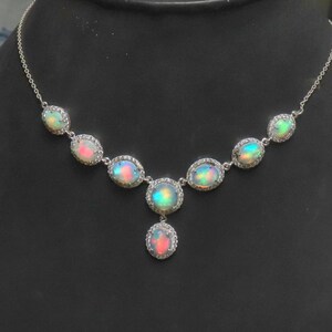 Vintage Ethiopian Opal Necklace: Dainty Sterling Silver Jewelry