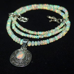 Natural opal necklace - dainty Christmas gift for her - opal pendant - white opal necklace - opal jewelry with 925 sterling silver - gift