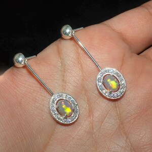 sterling silver opal earring - Natural opal earring studs - Ethiopian opal - bridsmade gift - 40 mm long earring - gift for wife - jewelry