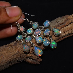 Unique Ethiopian fire Opal Cabochon Earrings with 925 sterling silver / Opal Cabs Earrings / White Opal earrings /  Opal Jewelry