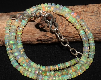 Dainty Ethiopian Opal Necklace: Sterling Silver Beaded Fire Opal Jewelry