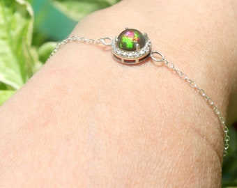 Bracelet En Argent Sterling 925 Avec Perles D'Opale Noire Éthiopienne Naturelle - 15 Carats, Longueur 17.8 Cm - Fait Main