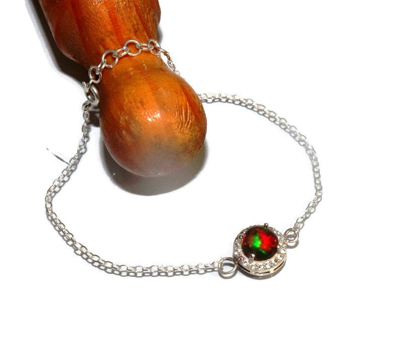 Bracelet En Argent Sterling 925 Avec Perles D'Opale Noire Éthiopienne Naturelle - 15 Carats, Longueur 17.8 Cm - Fait Main