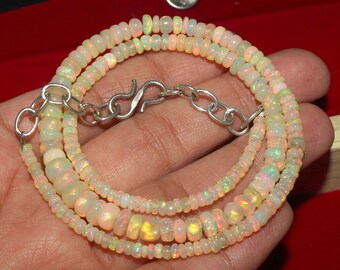 Ethiopian Fire Opal Beaded Necklace: Sterling Silver, 3-5mm Opal