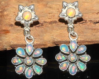 Sterling Silver Opal Flower Earrings: Ethiopian Opal, Handmade