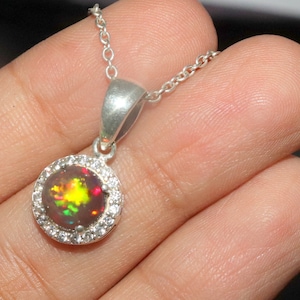 Ethiopian Opal Pendant Necklace: Round Black Opal, Sterling Silver