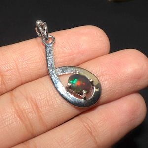 Ethiopian Black Fire Opal Pendant: 925 Sterling Silver Necklace