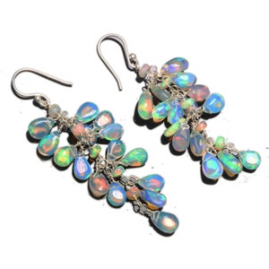 Handmade Welo Opal Earrings: Sterling Silver Dangle Cluster