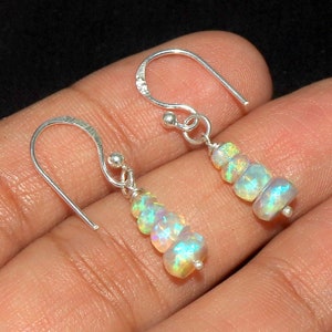 Ethiopian Opal Earrings: Faceted Sterling Silver Beaded Dangle