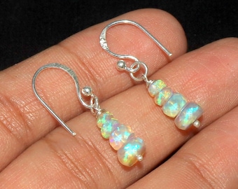 Natural Ethiopian opal earrings - faceted 3 to 6 mm minimalist earring - cute Earring in 925 sterling silver - fire opal beaded earring