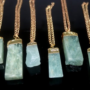 Raw Aquamarine Pendant Necklace: Polished Healing Crystal