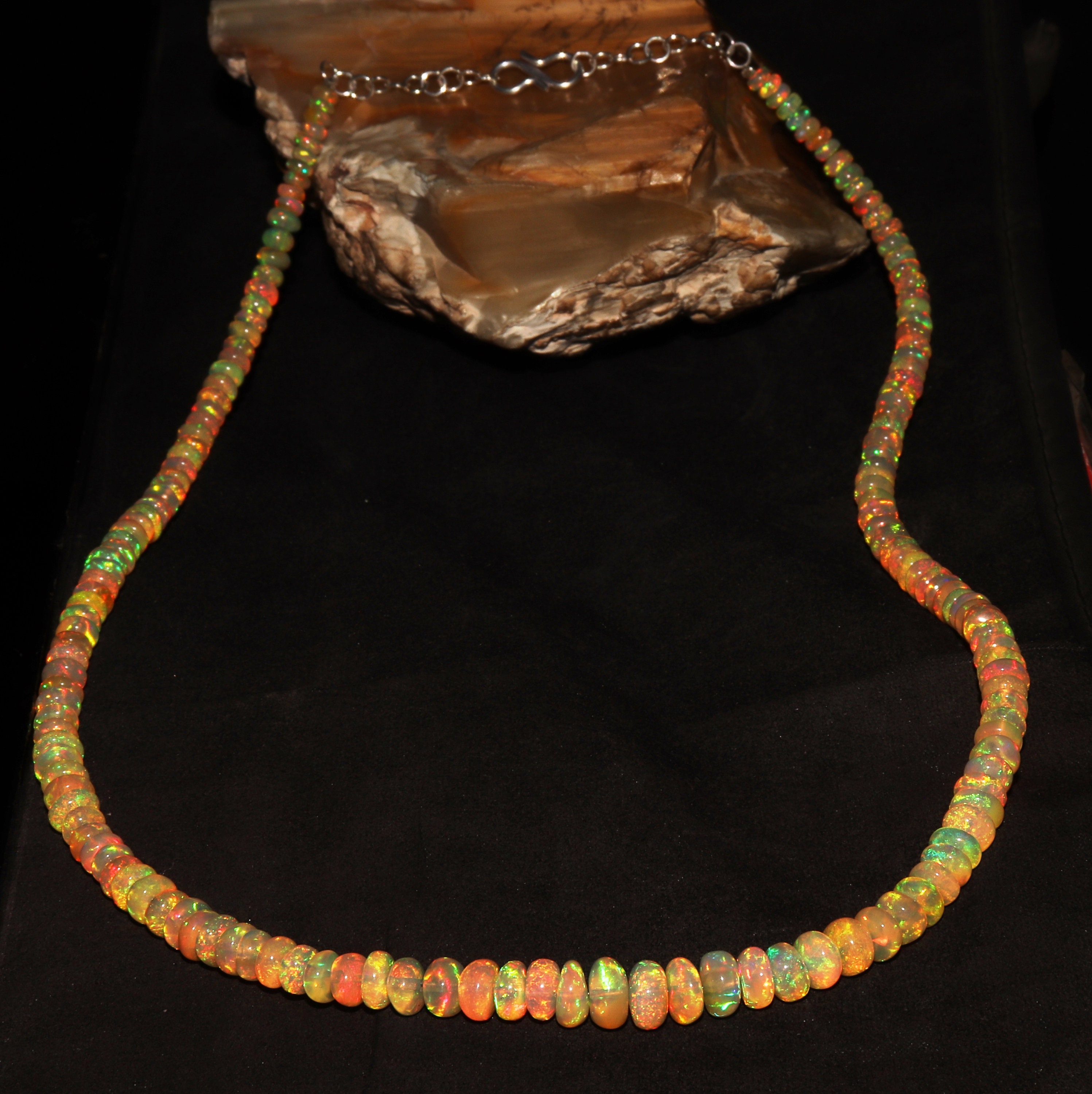 Ethiopian Opal & spinal bead bracelet  7"+1.5" sterling silver extender chain 