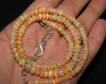 Ethiopian Fire Opal Beaded Necklace: Sterling Silver, 4-6mm Opal