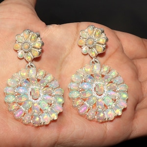 Ethiopian Fire Opal Earrings: Sterling Silver Floral Dangle
