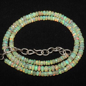 Natural Ethiopian Opal Necklace: Sterling Silver Rondelle Bead Jewelry