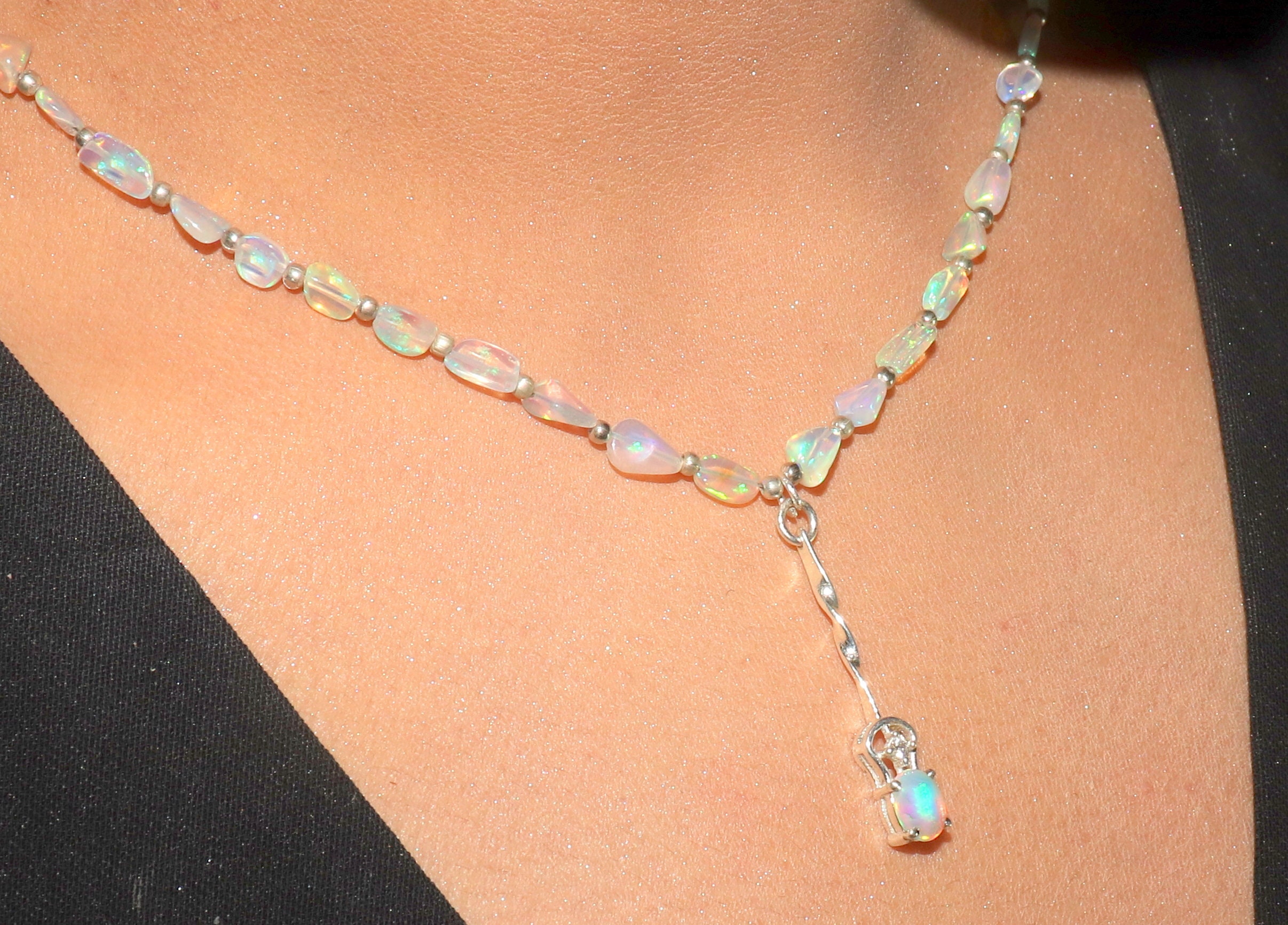 m.m.y Natural Fire Opal Necklace - White Opal Necklace With