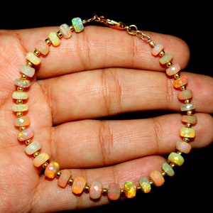 Faceted Ethiopian Opal Beaded Bracelet: Natural Healing Gemstone (5-6 mm)