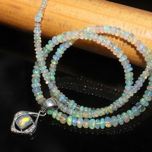 Ethiopian Fire Opal Pendant Necklace: Sterling Silver Cushion Opal