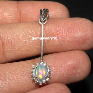opal pendant with sterilng silver - opal penddant necklace - beautiful opal pendant - dainty pendant - gift for her - white opal necklace