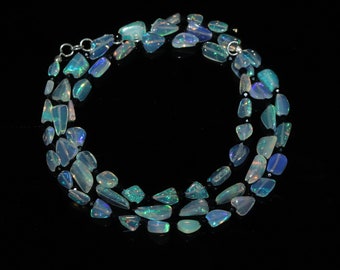Ethiopian Fire Opal Tumble Necklace: Sterling Silver Beaded Jewelry