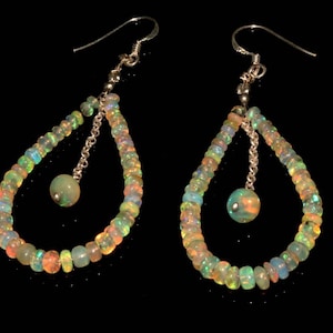 Ethiopian Opal Earrings: 925 Sterling Silver Dangle Earrings