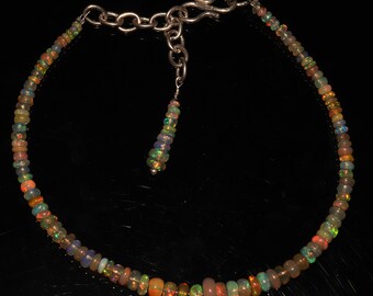 Ethiopian Opal Beaded Bracelet: 925 Sterling Silver, October Birthstone