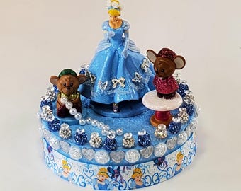 Disney Cinderella cake topper.  Cinderella and mice centerpiece decoration. A great keepsake for your memories. Not fondant!