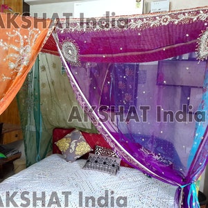 Canopy queen / king / twin IN Cortinas Boho Hippie Boho Decoración India Tela seda sari saree hecho a pedido reina Cortinas variadas