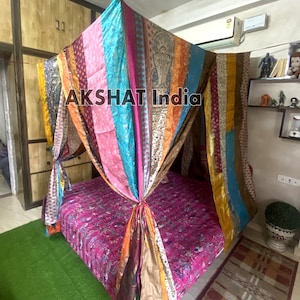 Sari Bed Canopy Boho cama dosel Boho decoración colores a juego Bed Canopy India Tela Canopy Boho Bed Canopy boho Patchwork Cortina