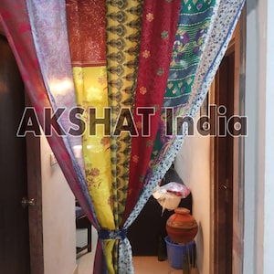 Wholesale Lot of Indian Vintage Old Silk Sari Multi color Handmade Patchwork Curtain Door Drape Window Home Decor Recycled Curtain