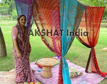 Canopy queen /king/twin IN Curtains Bohemian Hippie Boho Decor India Fabric silk sari saree made to order queen Assorted curtains