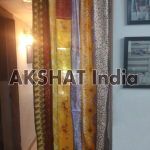 Indian Vintage Curtain Old Silk Sari Multi color Handmade Patchwork Curtain Door Drape Window Home Decor Recycled Curtain