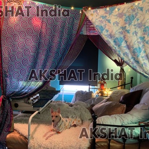 Indian canopy &quot;boho princess&quot; bed canopy | bohemian wedding decor - Indian saree baldachin | hippie decor - meditation room - glamping