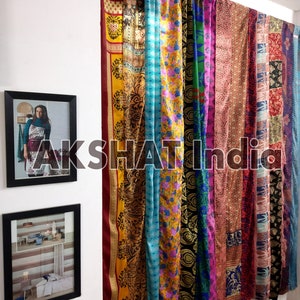 Curtain ,HANDMADE Vintage Curtain, 100% Pure Silk Sari Patchwork Curtain, Curtain Panels,Door Drape Window Panel,Boho Home Decor Curtain