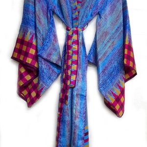 Long silk kimono, Boho Lounge Dress, Dressing gown, Vintage Kimono with Belt, Christmas Gift, Gifts for Her