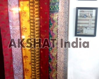 Vintage-Seiden-Sari-Vorhang, indischer Patchwork-Türvorhang