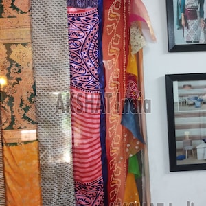 Bohemian Indian curtain ,Vintage Old Silk Sari Multi color Handmade Patchwork Curtain Door Drape Window Home Decor Recycled Curtain