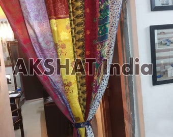 Cortina vintage india en sari de seda antiguo, cortina hecha a mano de tela, decoración de la ventana de la puerta, cortina de ciclo, cortina de la ventana de la puerta del hogar,