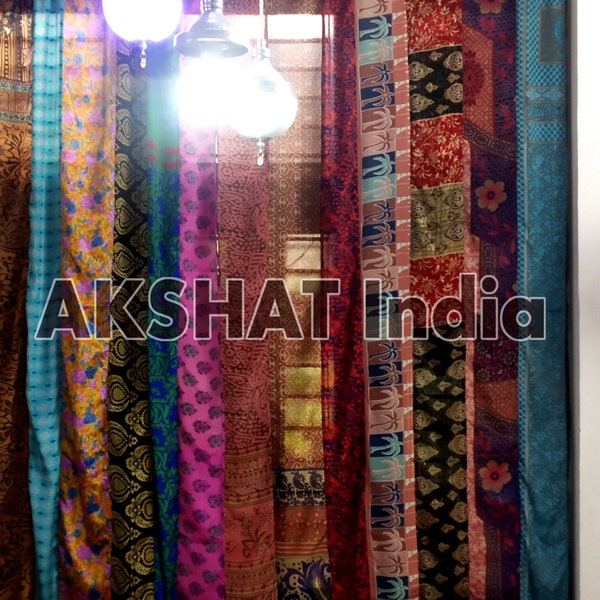 Cortinas boho cortina de sari indio / cortinas de retazos hechas a mano para decoración de ventana boho dormitorio hippie / cortinas de dosel de cama decoración de yoga