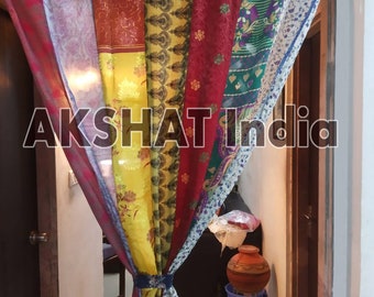 Multi color Handmade Curtain,Indian Vintage Old Silk Sari Fabric Made  Door Window Decor Up cycled Curtain Home Door Window Curtain