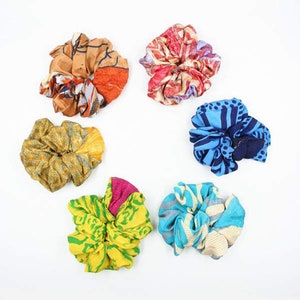 Upcycled Sari Scrunchie Gift Ideas for Her Handmade hairties band vintage silk band oldsari assorted Hair tie Fabulous Ponytails Scrunchies