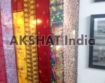Vintage Indian Silk Sari Curtain: Multicolor Upcycled Door Window Decor