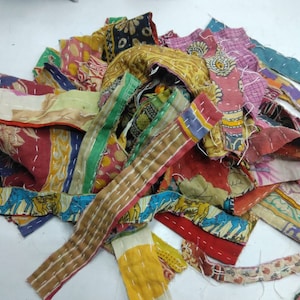 Baumwolle Kantha Scrap Bündel, nachhaltige Stoffreste 10tlg. , Indische Sari Fabric Quilting Squares, Recycling Textil Umweltfreundlich