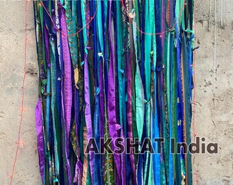 Ribbon curtain/ Fly curtain - Spring colours, Made to measure: Decorative/ fly curtain/ insect screen/ bed head/  Backdrop, Fringe Backdrop