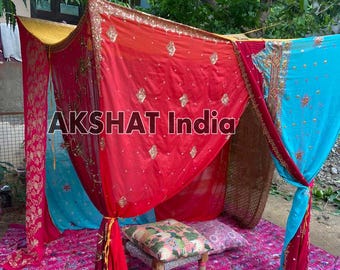 Indian canopy, "boho princess" ,bed canopy , bohemian wedding decor , Indian saree baldachin , hippie decor, meditation room, glamping tent