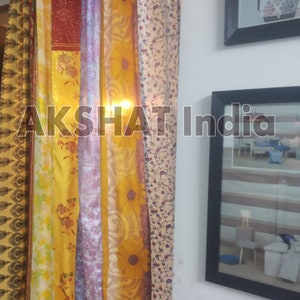 Indian Vintage Old Silk Sari Multi color Handmade Patchwork Curtain Door Drape Window Home Decor Recycled Curtain